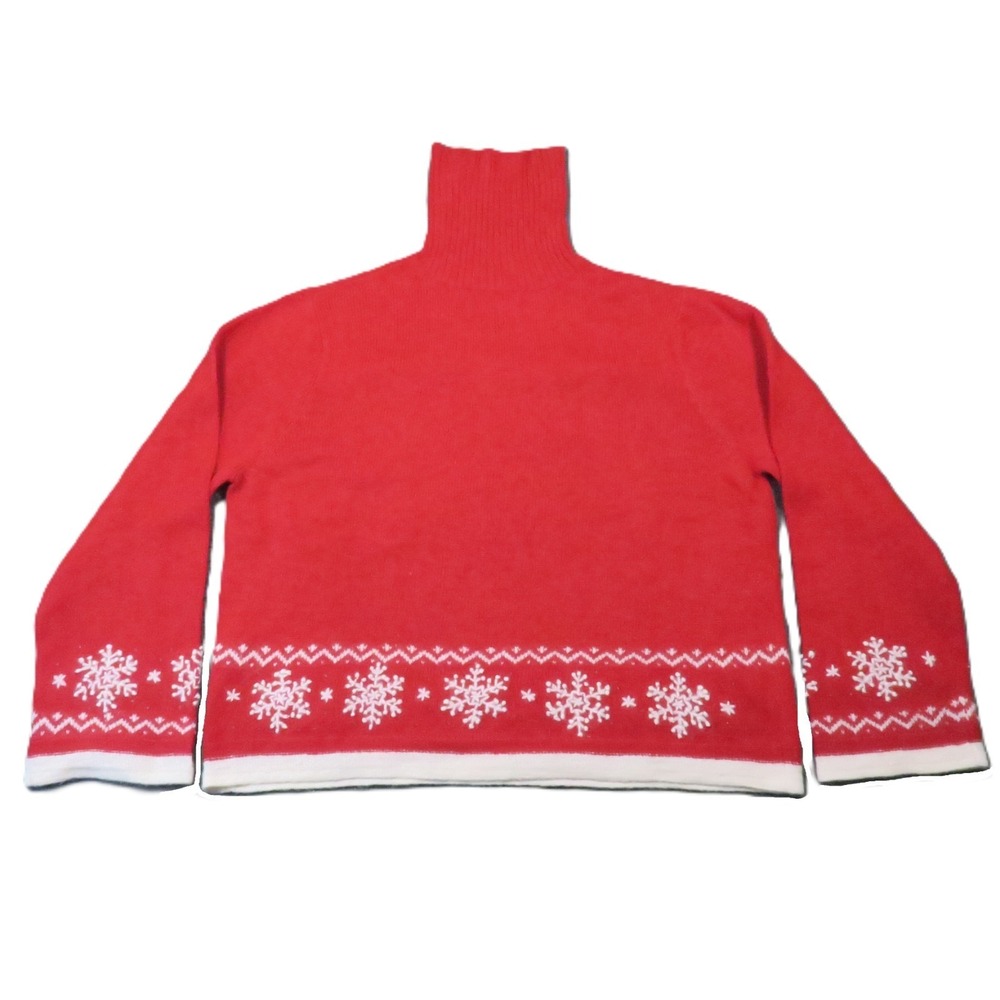 220 Hickory Snowflake Sweater L Red Angora Blend Turtleneck‎ Holiday Christmas